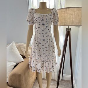 Aly Daly Floral Milkmaid Midi Dress Size M Medium Puff Sleeve Yvonne and Love